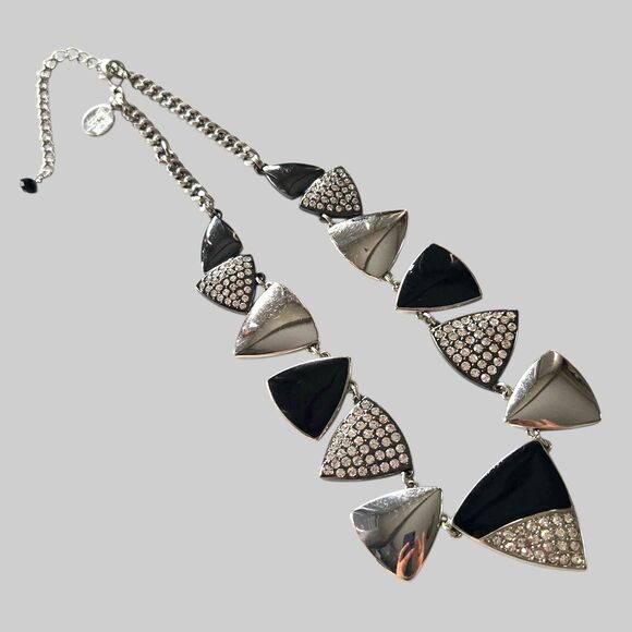 White House Black Market Jewelry - White House Black Market WHBM Necklace Silver-Tone Black Pave Shields Statement